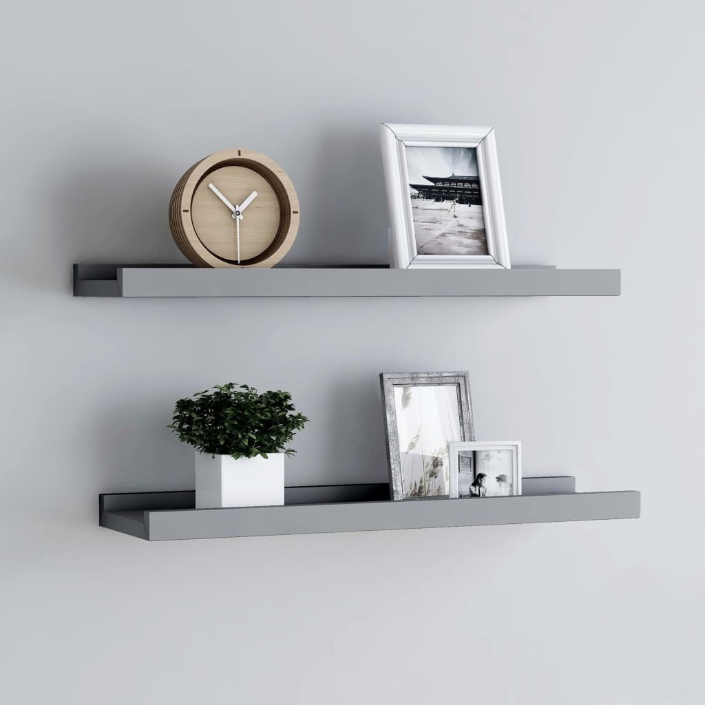 vidaXL Picture Frame Ledge Shelves 2 pcs Gray 15.7"x3.5"x1.2" MDF