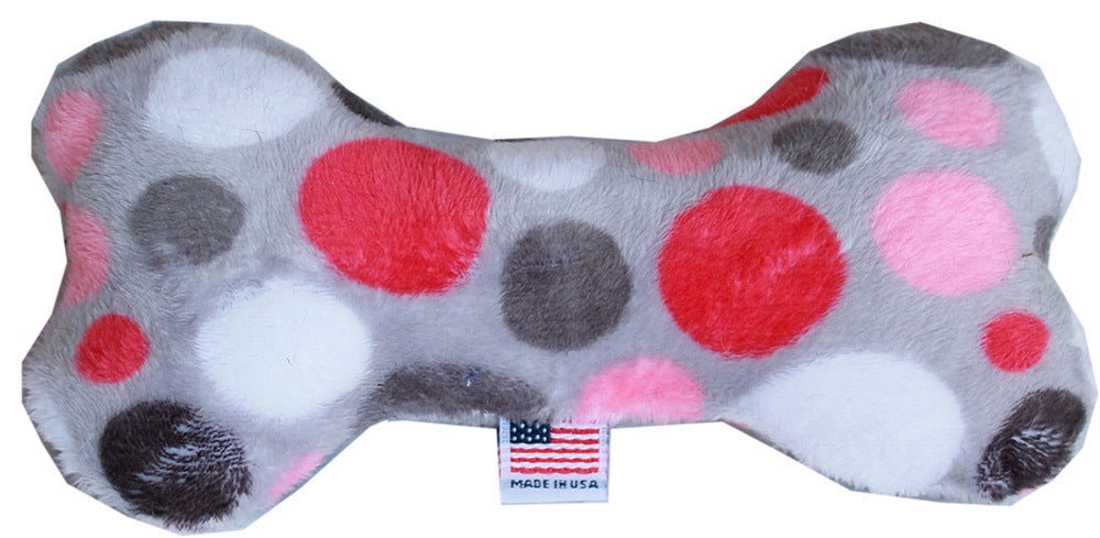 6" Plush Bone Dog Toy Pink Party Dots