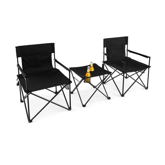 Outdoor Folding Camping Chairs and Table Set with Carrying Bag-Black - Color: Black