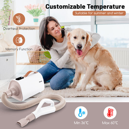 Dog Cat Hair Blower with Negative Ion Function and Adjustable Temperature - Color: White