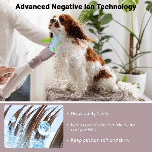 Dog Cat Hair Blower with Negative Ion Function and Adjustable Temperature - Color: White